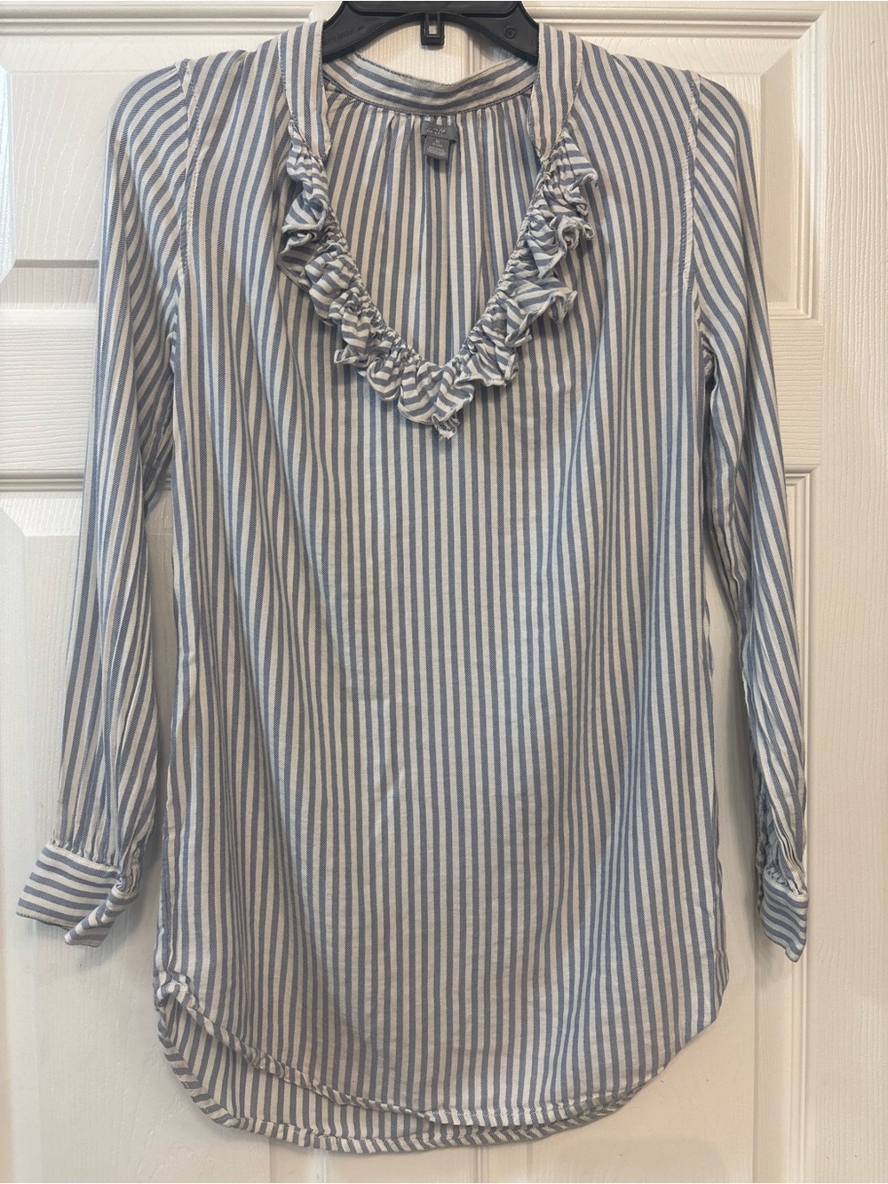 Aerie Striped Ruffle Long Sleeve Nautical Clean Core Shirt